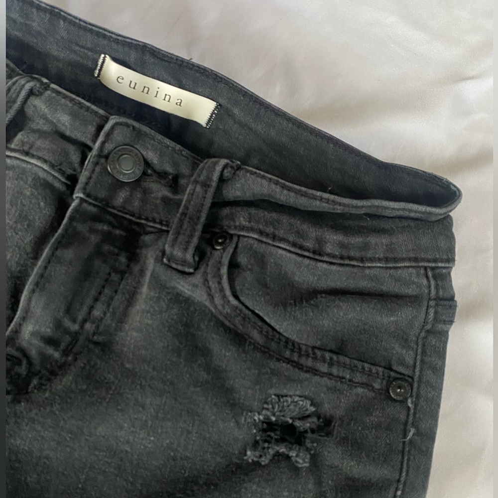 Black, Distressed Eunina Skinny Jean (Juniors)